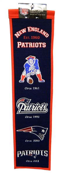New England Patriots 8x32 Embroidered Genuine Wool NFL Team Heritage Banner Pennant