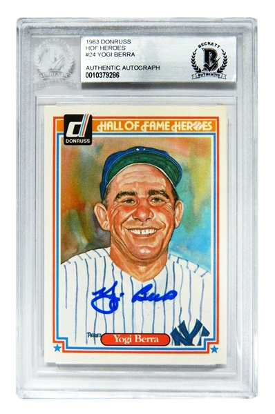 Yogi Berra Signed New York Yankees 1983 Donruss Trading Card #24 - (Beckett Encapsulated)