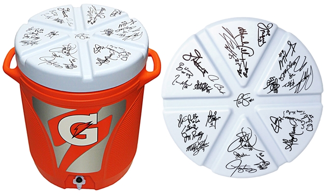 New York Giants SB XXI / XXV Team Signed Gatorade 10 Gallon Orange Dispenser Cooler (28 Sigs)