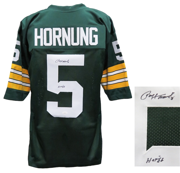 Green bay Packers Paul Hornung Signed Green Throwback Custom Football Jersey w/HOF86 