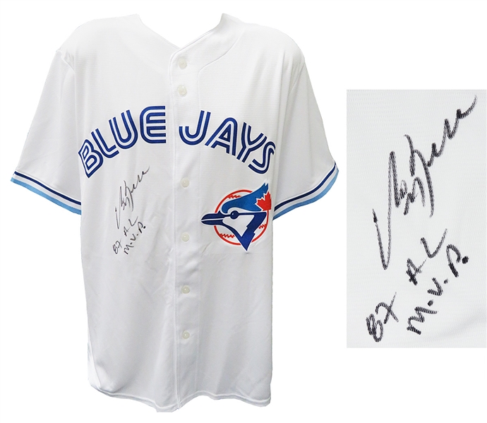 George Bell Signed Toronto Blue Jays White Throwback Cooperstown Collection Majestic Replica Baseball Jersey w/87 AL MVP