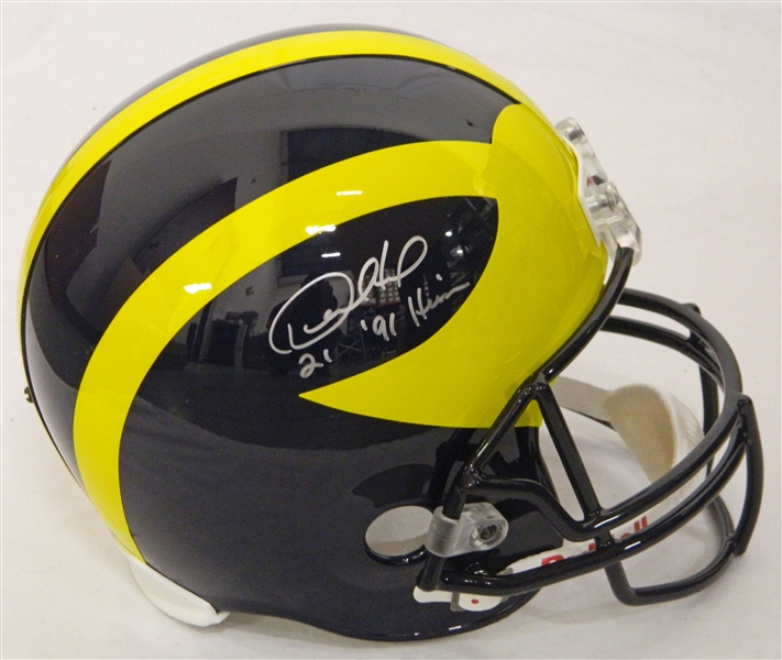 Desmond Howard Signed Michigan Wolverines Riddell Full Size Replica Helmet w/91 Heisman