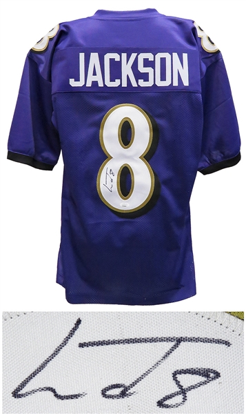 Ravens Superstar QB Lamar Jackson Signed Purple Custom Football Jersey (JSA)