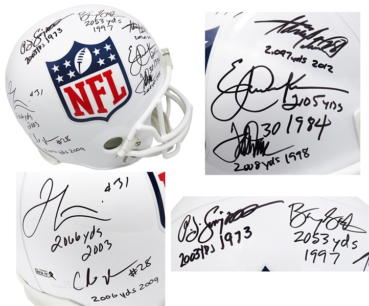 2,000 Yard Rushing Club Signed NFL Shield Riddell Full Size Replica Helmet w/7 Signatures & Yard Totals