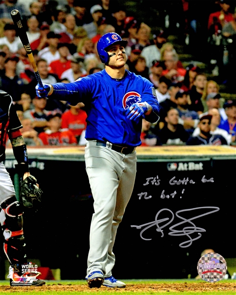 Matt Szczur Signed Chicago Cubs Anthony Rizzo 2016 World Series HR Using Szczurs Bat 8x10 Photo w/Its Gotta Be The Bat