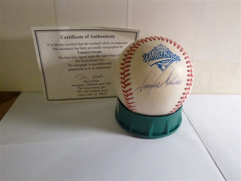 Phillies Tommy Greene Signed 1993 World Series Baseball - Score Board Coa 