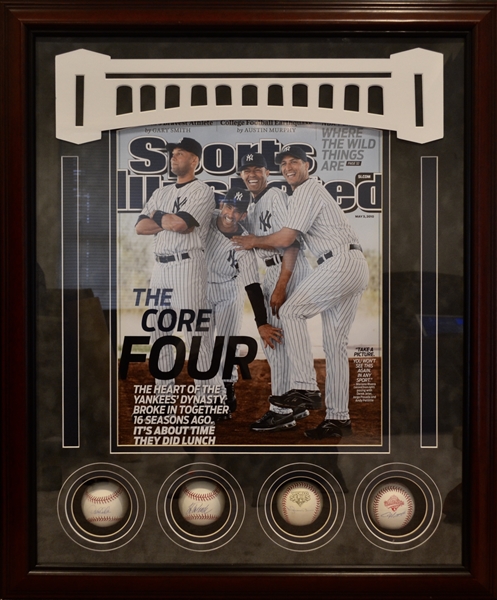 New York Yankees Core Four Signed Baseball Shadowbox Collage 
