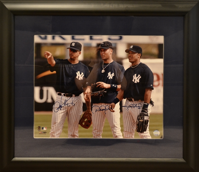 New York Yankees 16x20 Photo Signed By Derek Jeter, Gary Sheffield, Alex Rodriguez Framed