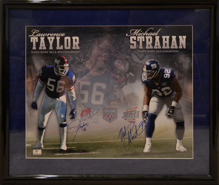 New York Giants Micheal Strahan & Lawrence Taylor Dual Signed Photo Framed