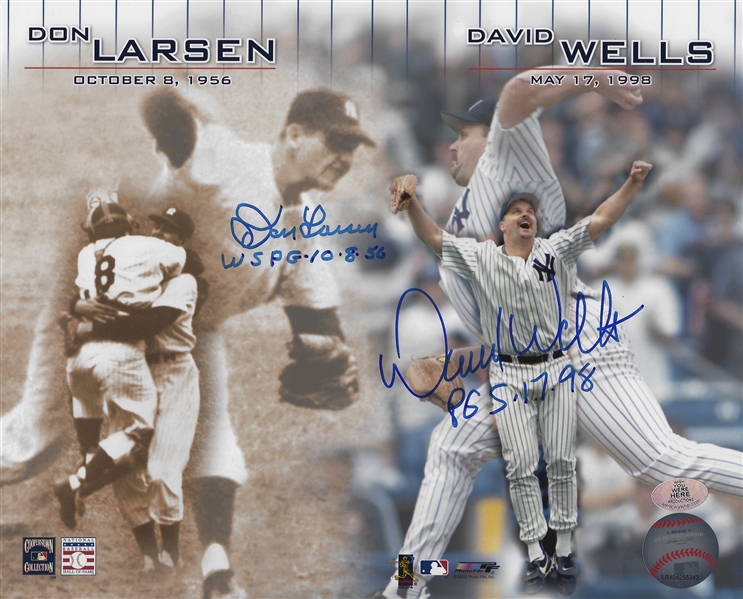 New York Yankees 8x10 Photo Dual Signed By Don Larsen WS PG 10-8-56 & David Wells PG 5-17-98