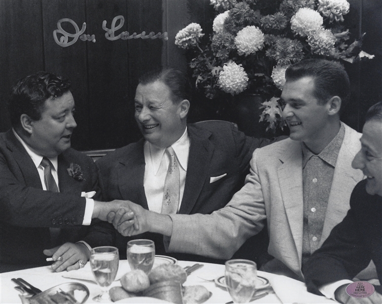 New York Yankees Don Larsen Signed B/W Photo - Sitting With His Agent & Jackie Gleason At The Then Famous Restaurant Called Toot Shors In New York City