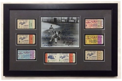 1956 WS Champs Yankees Team Signed Framed Photo & 7 Original Tickets, Mantle JSA