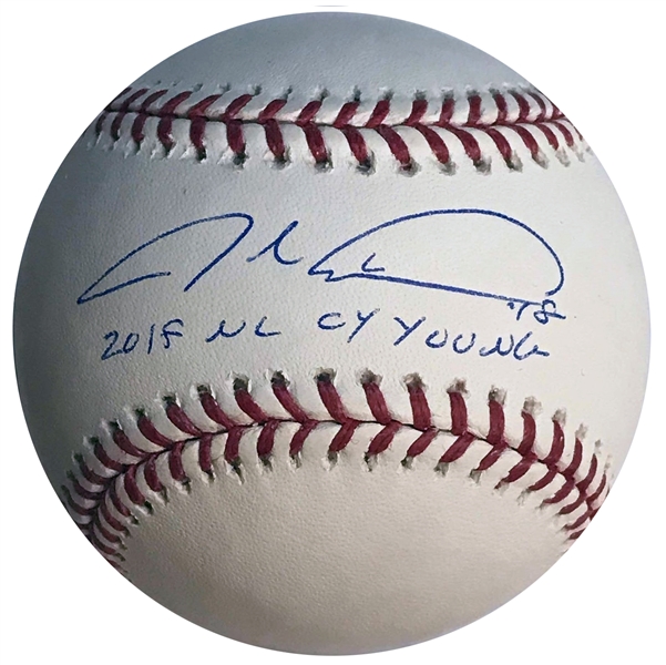 Jacob deGrom Mets Autographed OML Baseball with "2018 NL Cy Young" Inscription MLB Authenticated