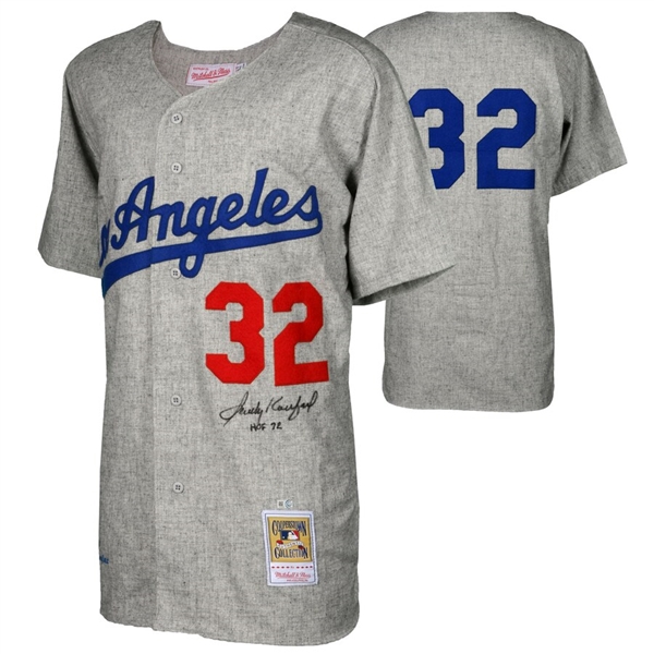 Sandy Koufax Los Angeles Dodgers Autographed Mitchell and Ness 1963 Gray Authentic Jersey with "HOF 72" Inscription