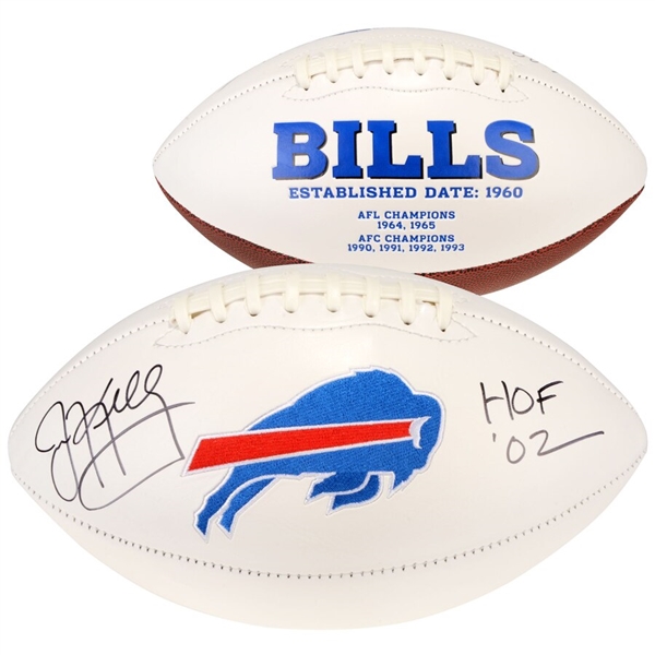 Jim Kelly Buffalo Bills Autographed White Panel Football with "HOF 02" Inscription