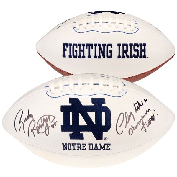 Rudy Ruettiger Notre Dame Fighting Irish Autographed White Panel Football with "Play Like A Champion Today" Inscription