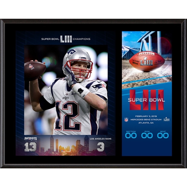 Tom Brady New England Patriots 12" x 15" Super Bowl LIII Champions Sublimated Plaque with Replica Ticket