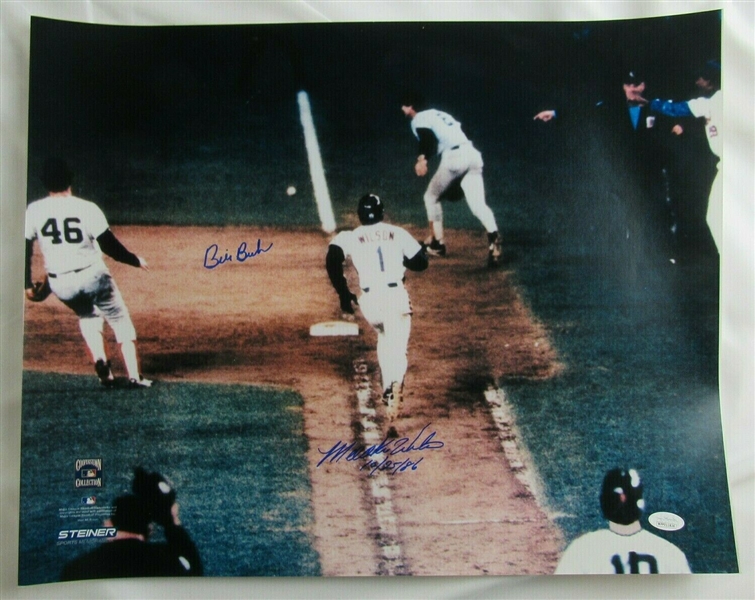 Mookie Wilson Bill Buckner Signed 16x20 1986 World Series Game 6 Error Photo