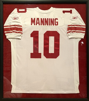 New York Giants Eli Manning Signed White Jersey Framed