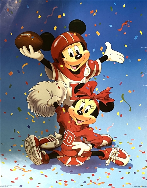 Vintage Disney Mickey Mouse And Minnie Mouse Cheering Print / Poster 28x22"