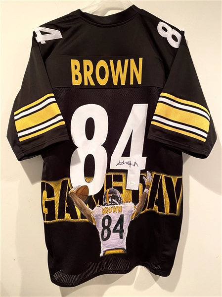 Pittsburgh Steelers, Oakland Raiders, New England Patriots Former Wide Receiver Antonio Brown Signed Hand Painted Jersey By Artist Doo S Oh 