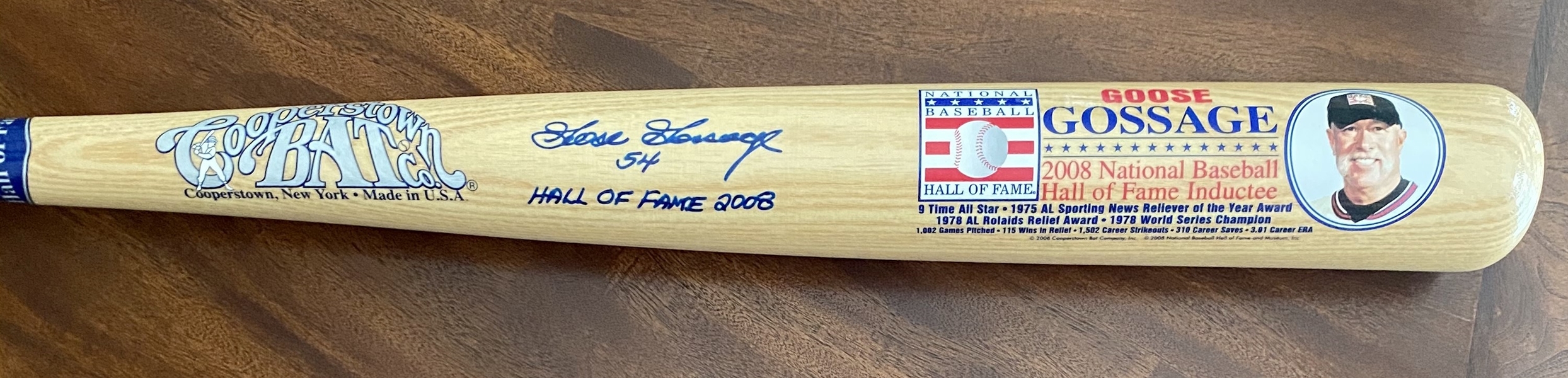 New York Yankees Goose Gossage Signed Cooperstown Bat With Hall Of Fame 2008 Inscription Limited Edition