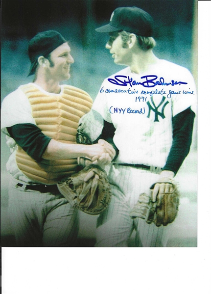 New York Yankees Stan Bahnsen Signed 8x10 Photo With The Inscription - 6 Consecutive Complete Game Wins 1971 NYY Record 