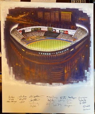 Yankee Stadium Original Doo S. Oh Art Hand Signed By The 1977-78 World Champs