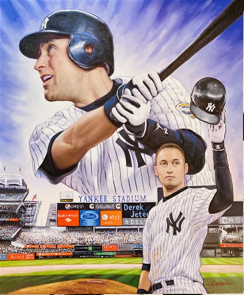 NY YANKEE DEREK JETER ORIGINAL PAINTING ON CANVAS SIGNED BY ARTIST DOO S. OH