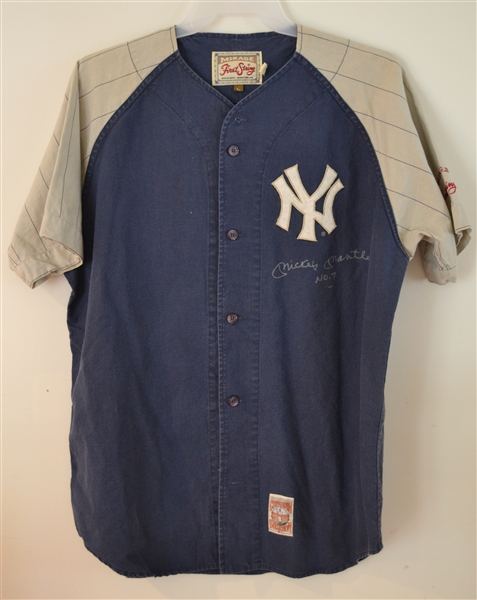 New York Yankees Throwback Jersey Signed By Mickey Mantle #7 