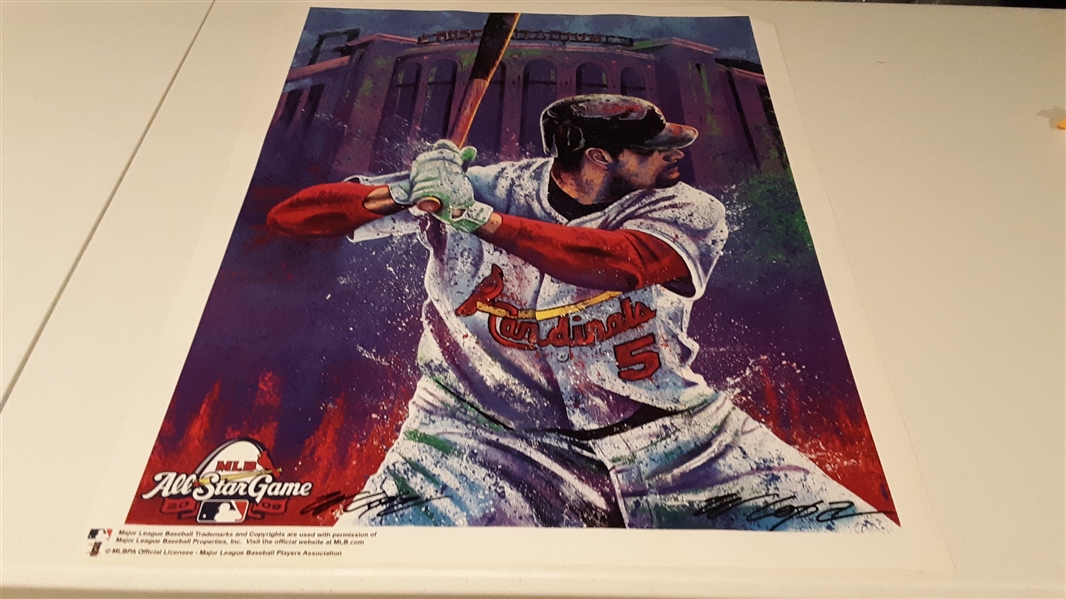 Fine art lithograph of Albert Pujols from 2009 AS game done by renowned sports artist Bill Lopa