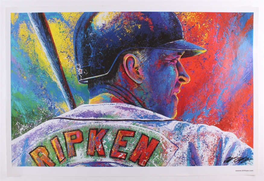 Fine art lithograph of HOFer Cal Ripken Jr done by renowned sports artist Bill Lopa