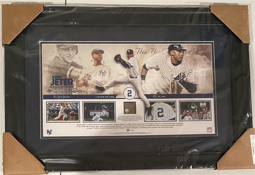 Derek Jeter New York Yankees Fanatics Authentic Framed 17" x 25" Hall of Fame Career Pano with a Capsule of Game-Used Dirt - Limited Edition of 500.