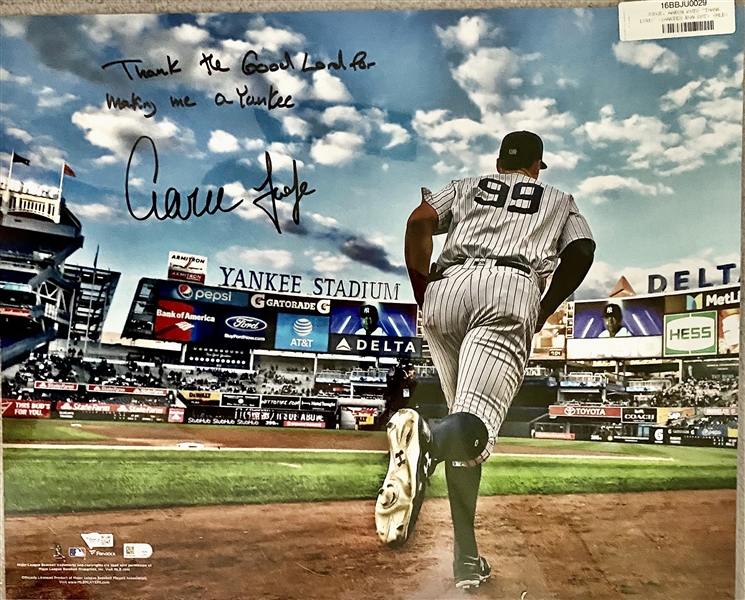 Aaron Judge New York Yankees Fanatics Authentic Autographed 16" x 20" Rung onto Finineld Photograph with "Thank the Good Lord for Making Me a Yankee" Inscription