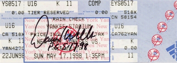 David Wells New York Yankees Signed Perfect Game Unused Ticket Auto May 17, 1998