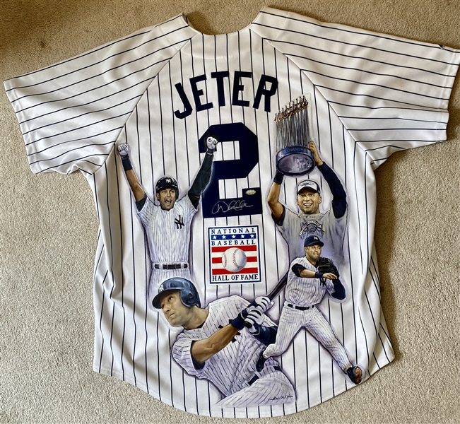 "DEREK JETER CAREER" Signed Jersey Hand Painted by Artist Doo S. Oh