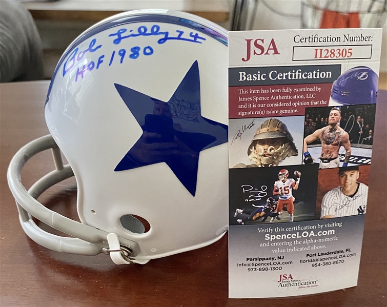 Dallas Cowboys Bob Lilly Signed Mini Helmet With HOF 80 Inscription