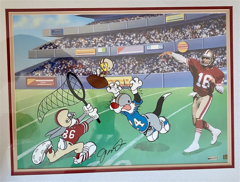 Warner Brothers Hand Painted Cartoon Cell, Signed By Joe Montana LE #405/750 (Matted 20"x25")