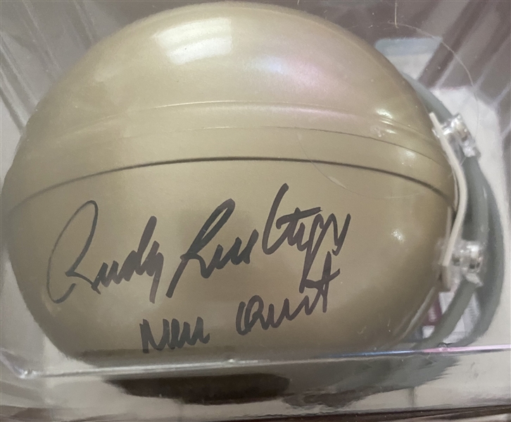 Notre Dame Rudy Ruettiger Signed Mini Helmet With The Inscription Never Quit