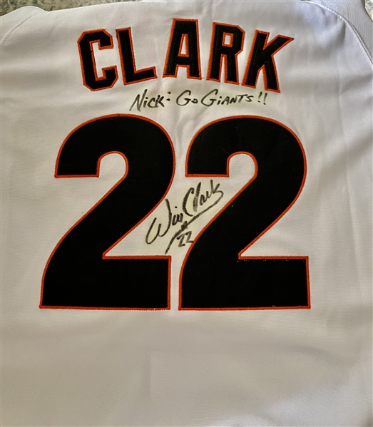  San Francisco Giants Will Clark Signed Jersey - Personalized To Nick, Go Giants 