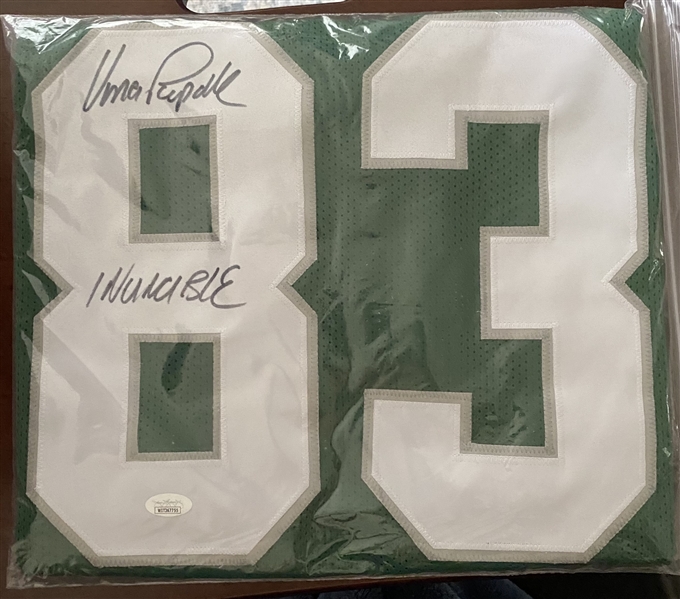  Philadelphia Eagles Vince Papale Signed Green Jersey With Invincible Inscription 