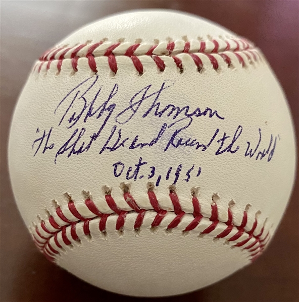 Bobby Thomson Signed Baseball With "Shot Heard Around The World Oct 3rd 1951" Inscription