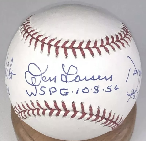 New York Yankees Baseball Signed By 3 Perfect Game Pitchers - Don Larsen, David Cone, David Wells With PG Inscriptions