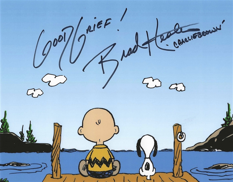 Peanuts Charlie Brown & Snoopy Sitting On The Dock 8x10 Photo Signed By Brad Kesten - "Oh Good Grief" 