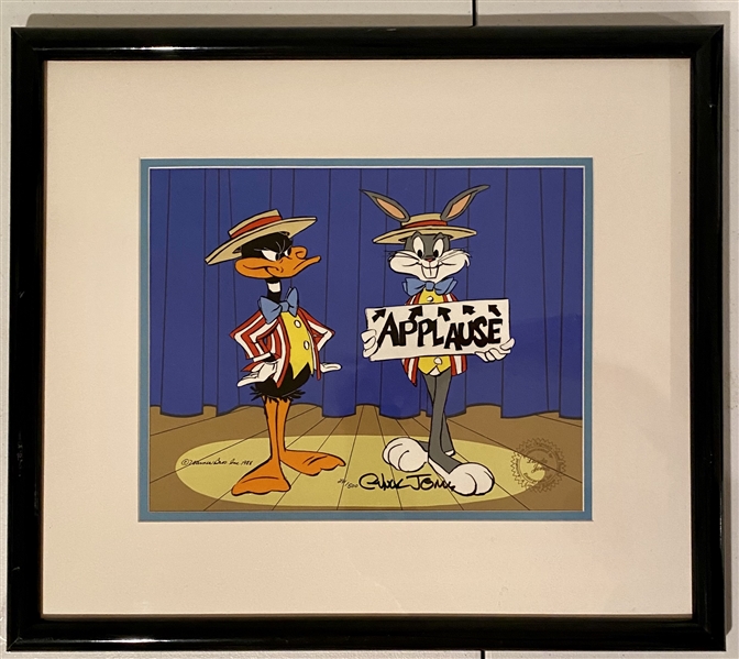 “APPLAUSE” Framed Bugs Bunny & Daffy Duck Hand Painted Warner Brothers Cartoon Art Cell Done In 1988 And Hand Signed By Bugs Bunny Creator Chuck Jones.