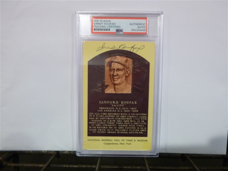 Dodgers Hall Of Famer Sandy Koufax Signed Hof Plaque Card (PSA Certified)