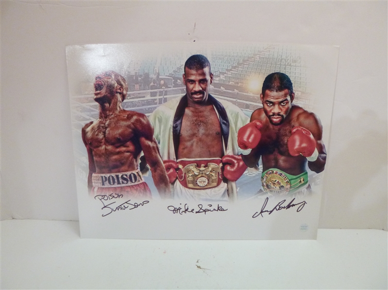 Boxing Triple Signed 16x20 Photo By Iran Barkley, Junior Jones, Michael Spinks