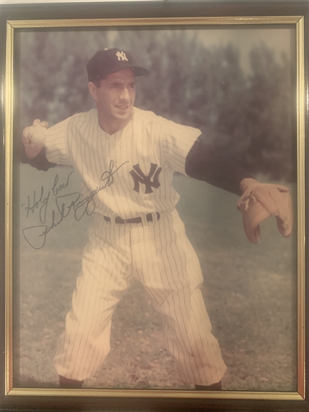 New York Yankees Phil Rizzuto Signed 11x14 Photo With The Inscription "Holy Cow" Framed