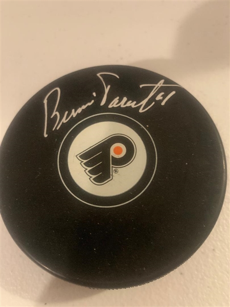 Philadelphia Flyers Bernie Parent Signed Official Hockey Puck (JSA Cert)