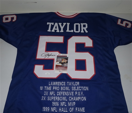 New York Giants Lawrence Taylor Signed Blue Stat Jersey (JSA Cert)